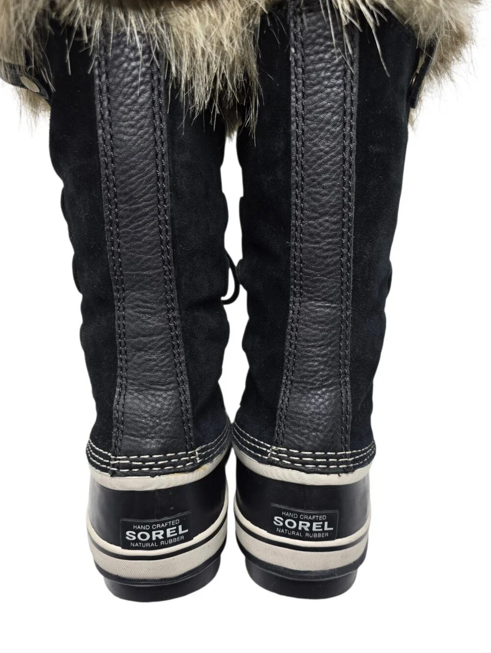 Sorel Joan Of Arctic Winter Boots Faux Fur Trim Lining Black & Tan Women's 8
